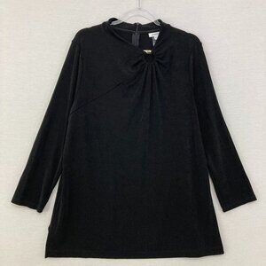 Chico's XL Black‎ Slinky Knit Key Hole Detail Stretch Blouse Classic Preppy